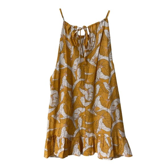 Nine West Peplum Top Size Large Sleeveless Tie Back Leaf Print Tiered Ruffle Hem - Picture 2 of 7